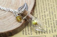 10pcs Dried yellow Flower  Terrarium Glass Bottle Necklace  leaf charm and crystal silver chain necklace  teardrop necklace 2024 - buy cheap