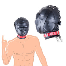 Máscara de cuero PU con capucha completa, fetiche, completamente cerrado arnés de cabeza, casco BDSM, ataduras de Bondage, Cosplay, juego de rol esclavo, Juguetes sexuales L1 2024 - compra barato