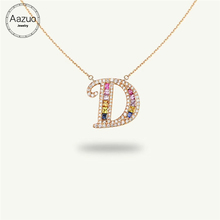 Aazuo 18 k Rose Gold Cor Natural Pedra Preciosa Diamante Real Original Sorte Letra Inicial Livre Colar Pendent dotado para As Mulheres 2024 - compre barato