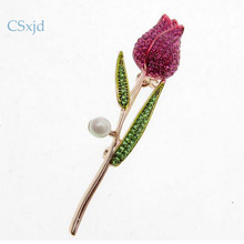 CSxjd High Quality Fuchsia Crystal Micro Pave Tulip Flower CZ Zircon Sparkling Brooch Pins for Women 2024 - buy cheap