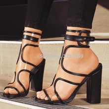 ALMUDENA Women Chunky Heels Clear PVC Buckle Strap Sandals Newest Black Gold Thick Heels Criss Cross Dress Pumps Dropship Shoes 2024 - buy cheap