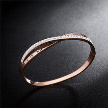 Titanium Steel Pave Setting Crystal Roman Numerals Bangles Bracelet Classic Rose Gold Wedding Bangle Jewelry For Women AB19092 2024 - buy cheap