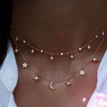 New Multilayer Crystal Star Moon Pendant Necklace for Women Bohemian Vintage Necklaces Fashion Collar Costume Jewelry 2024 - buy cheap