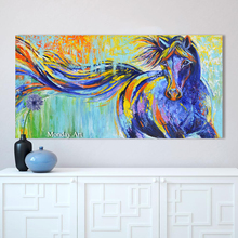 Pintura al óleo de caballo hermoso hecha a mano, arte de pared, lienzo, pintura de animales coloridos, imagen de caballo corriendo, decoración del hogar para sala de estar 2024 - compra barato