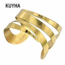 Punk Style Gold Openwork Bracelet for Women/Men Fashion Jewelry Modern Shiny Geometric Wristband Charm Cuff Bangle 2024 - buy cheap