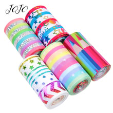 Lazos de JOJO de 75mm, cinta antimanchas de grogrén con estampado de rayas de colores, cincha de bronceado brillante, caja de regalo para envolver, accesorios para lazos para el cabello DIY 2024 - compra barato