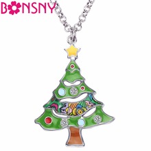 Bonsny colar pingente esmaltado de strass, colar com estrela para árvore de natal, corrente para colar, presente de natal, joias para mulheres e crianças 2024 - compre barato