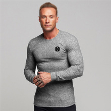 Machinefitness Spring Men's Long Sleeve Sweater Mens Solid Casual Stretch Slim Fit Fitness Clothing Brand Knitted Pullovers Male 2024 - buy cheap