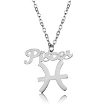 Letter Pisces Stainless Steel Zodiac Necklace Sign Constellation Signs Pendant Necklaces For Women 12 Constellation Jewelry 2024 - buy cheap