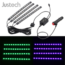 Светодиодная ленсветильник Justech для салона автомобиля, 12 В, RGB, беспроводное управление музыкой, 7 цветов, высокое качество, ПВХ-Резина 2024 - купить недорого