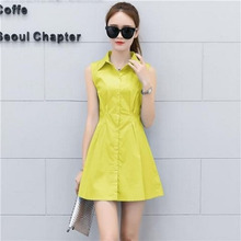 Women Spring Summer Casual A-Line Dresses Lady Sleeveless Turn-down Collar Dress Vestidos SS046 2024 - buy cheap