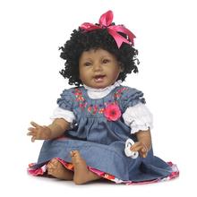 Silicone renascer bonecas lifelike bebê bonecas de vinil bebês boneca quente-venda 22 polegada moda 55cm africano crianças boneca princesa vestido 2024 - compre barato