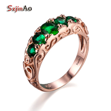 Szjinao, personalizado oro Color de rosa piedra verde 925 anillos de plata esterlina para mujeres joyería espartana feminidad costoso venta al por mayor 2024 - compra barato