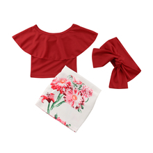 3 шт./комплект, детская майка с открытыми плечами и юбка с цветочным принтом 2024 - купить недорого