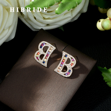 HIBRIDE Luxury AAA Cubic Zircona Letter Design Stud Earring Fashion Dubai Jewelry for Women brincos para as mulheres E-465 2024 - buy cheap