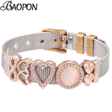 BAOPON KEEPER Two-Tone Stainless Steel Mesh Bracelets with Infinite Heart To Heart Slide Charms Fine Bracelets As Women Gift 2024 - buy cheap