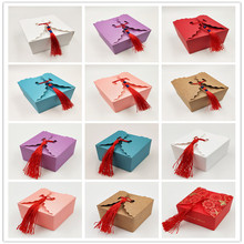 20Pcs/Lot 9x9x6cm Macaron Candy Color Paper Gift Box Carton Red Tassel String Satin Ribbon Blue Bead For Engagement Anniversary 2024 - buy cheap