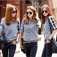 Brand New Women's Lady Loose Long Sleeve Casual Blouse Plaid Shirt Tops New Fashion Casual Turn-Down Collar Shirts 2024 - buy cheap