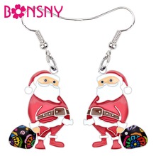 Bonsny-Bolsa de regalo de Papá Noel para mujer y niña, Pendientes colgantes de Metal esmaltado, joyería de decoración de Navidad, accesorios 2024 - compra barato