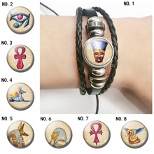 Креативный браслет египетский фараон, черный многослойный браслет, стеклянный кабошон, древний египетский крест, браслет для мужчин и женщин, мужской подарок 2024 - купить недорого