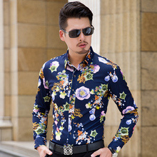 Men's Shirts Floral Printed Man Casual Slim Shirt Fashion Classic Men Dress Shirt Long Sleeve camisa masculina Brand Clothing 2024 - buy cheap