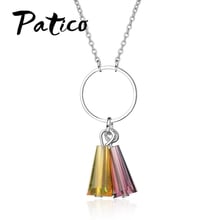 Latest Rainbow Colorful Cubic Zirconia Necklaces For Women Lady Girls Fashion 925 Sterling Silver  Unique Pendant Necklace 2024 - buy cheap