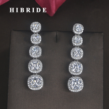 Женские серьги-капельки HIBRIDE, прозрачные длинные серьги с кристаллами круглой огранки фианит для свадебного показа, оптовые цены, E-665 2024 - купить недорого