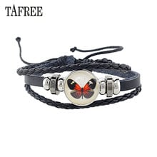 TAFREE-pulsera de cuero PU con diseño de mariposa, brazalete ajustable con imagen de cabujón de vidrio hecho a mano, joyería Punk, D1264 2024 - compra barato