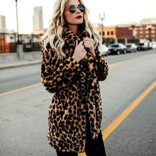 2018 Ladies Faux Fur Coat  Leopard Printing Winter Warm Women Fashion Cardigan Outwear Female Shearling Fluffy Fur Coats #VE257 2024 - buy cheap