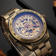 SHENHUA, винтажные бронзовые Автоматические наручные часы с скелетом, Мужские Механические Прозрачные часы, мужские полностью Стальные наручные часы, мужские часы 2024 - купить недорого