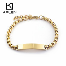 Kalen atacado aço inoxidável caixa de ouro corrente id pulseiras para homens brilhante metal link corrente pulseira de pulso jóias presente 2024 - compre barato