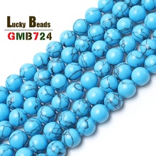 Natural Stone Bead Round Dark Blue Turquoises Loose Stone Beads For Jewelry Making DIY Bracelet 15inches Pick Size 4/6/8/10/12mm 2024 - buy cheap