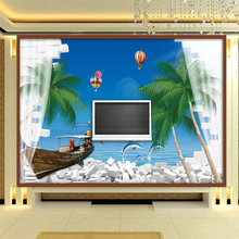 Wellyu-papel de parede agitado para paredes 3 d, papel de parede personalizado, visão do mar mediterrâneo, paisagem fresca para tv, fundo de sofá e parede 2024 - compre barato
