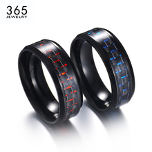 Anel de dedo masculino em fibra de carbono, anel de noivado azul, vermelho e preto simples de aço inoxidável para casamento 2024 - compre barato