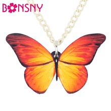 Bonsny colar inseto pingente borboleta vermelha, gargantilha corrente fofo animal joias para mulheres meninas adolescentes presente 2024 - compre barato