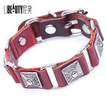 UBEAUTY Genuine Leather Bracelet Vintage Alloy Rivets Bracelet Fashion Charm Bracelets  For Women Men Jewelry Pulseira Masculina 2024 - buy cheap