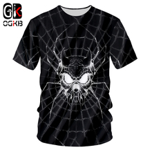 Camiseta masculina pescoço o ogko, camiseta fashion com estampa legal de caveira aranha 3d, camiseta unissex de manga curta e hip hop 2024 - compre barato