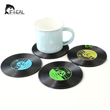 FHEAL 4Pcs/set Retro Vinyl CD Record Drinks Coasters Table Cup Mat Coffee Placemat Silicone Printed Pattern Anti-fade Home Decor 2024 - buy cheap