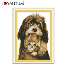 The dog gently bites the kitten Needlework,Embroidery,DIY animals Painting,Cross stitch,kits,14CT Cross-stitch,Sets Embroidery 2024 - buy cheap