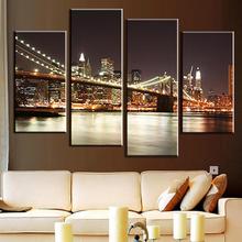 4 Pcs/Set Modern Wall Painting Brooklyn Bridge Night Combined Paintings Canvas Wall Art Picture Wall Art Top Home Decoration, 2024 - buy cheap