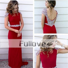 Shimmering Crystal Prom Party Dresses 2019 Red Satin Backless Mermaid Formal Prom Gowns Vestidos De Fiesta Robe De Soiree 2024 - buy cheap