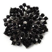 2.1 Inch Large Black Plated Black Rhinestone Crystal Vintage Brooch 2024 - купить недорого