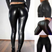 2019 New Shiny Bling Faux Patent Leather Stretch Leggings Sexy Solid High Waist Ankle Length Wet Look PVC Leggings 2024 - buy cheap