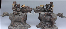 Xd 00771 China bronce dorado FengShui guardián bestia Kylin Songzi niños estatua RuYi par 2024 - compra barato
