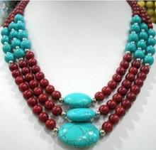 Collar de 3 filas de coral rojo y turquesas para mujer y niña, 17-19 ", cuentas redondas, Jades, diseño para hacer joyas 2024 - compra barato