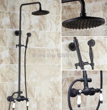 Conjunto de torneira de chuveiro, instalado na parede, preto, chuveiro de bronze, com 8 polegadas, cabos de cerâmica, wrs473 2024 - compre barato