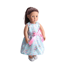 Doll clothes Pale blue print princess evening dress toy accessories fit 18 inch Girl dolls and 43 cm baby doll c113 2024 - buy cheap