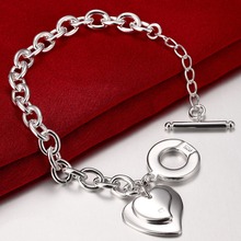 Moda jóias de prata corrente pulseira 925 prata esterlina coração cartão charme pulseira para presente aniversário feminino qualidade superior 2024 - compre barato