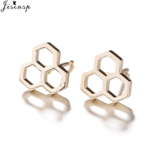 Jisensp Cute Stainless Steel Hexagon Stud Earrings for Women Honeybee Jewelry Geometric Honeycomb Earrings Binrcos Aros 2024 - buy cheap
