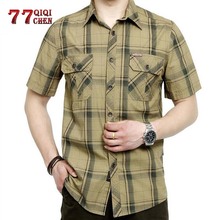 Army Military Shirt Men 2021 Summer 100% Cotton Brand  Plaid Short Sleeve Mens Shirts Plus Size 4XL 5XL  Camisa  masculina 2024 - buy cheap